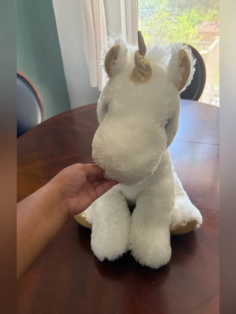 Plush White Unicorn Stuffed Animal with Gold Accents